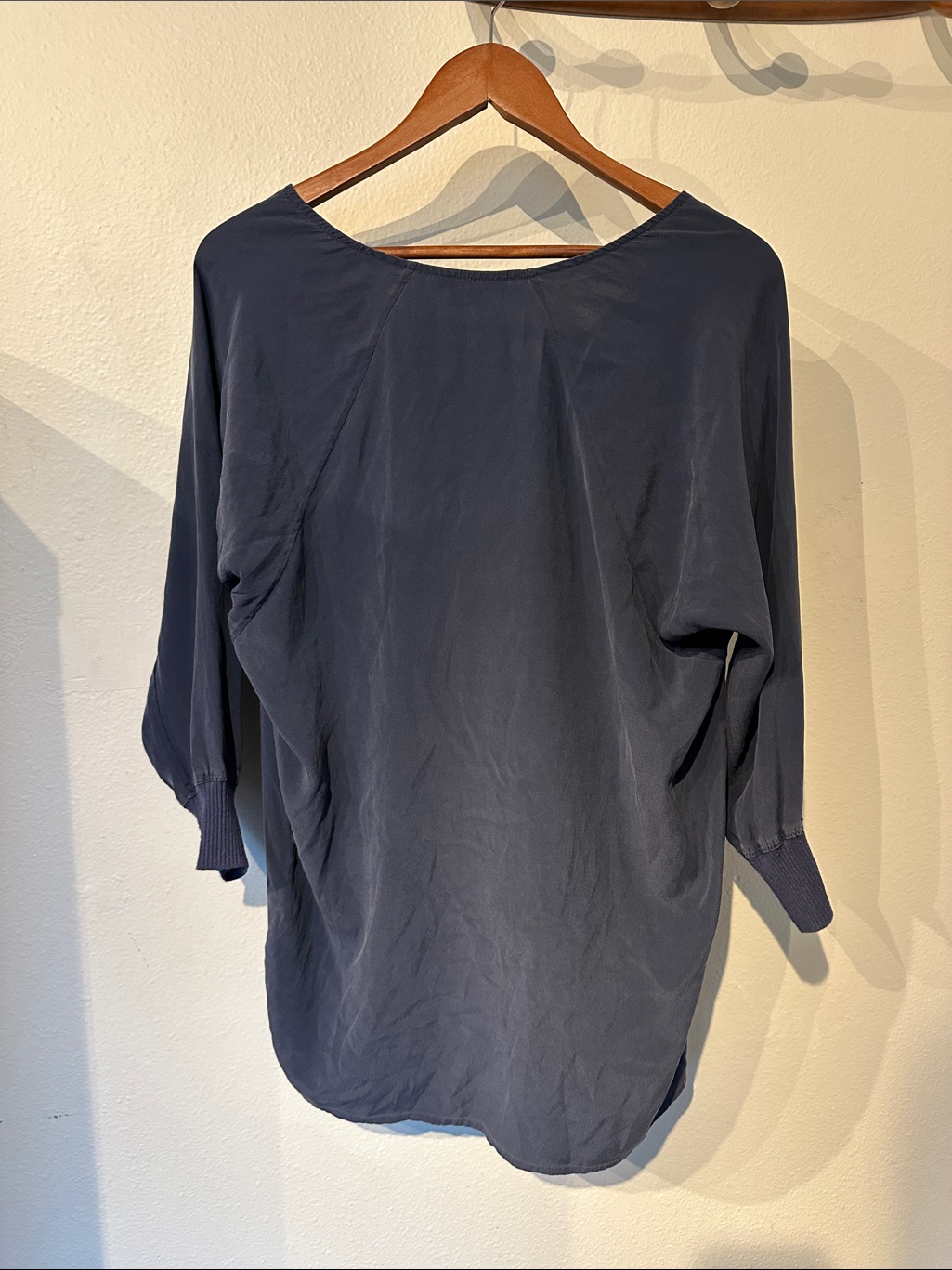95% Silk Blend Soft Blue Wide V-Neck Blouse — image 8 of 8